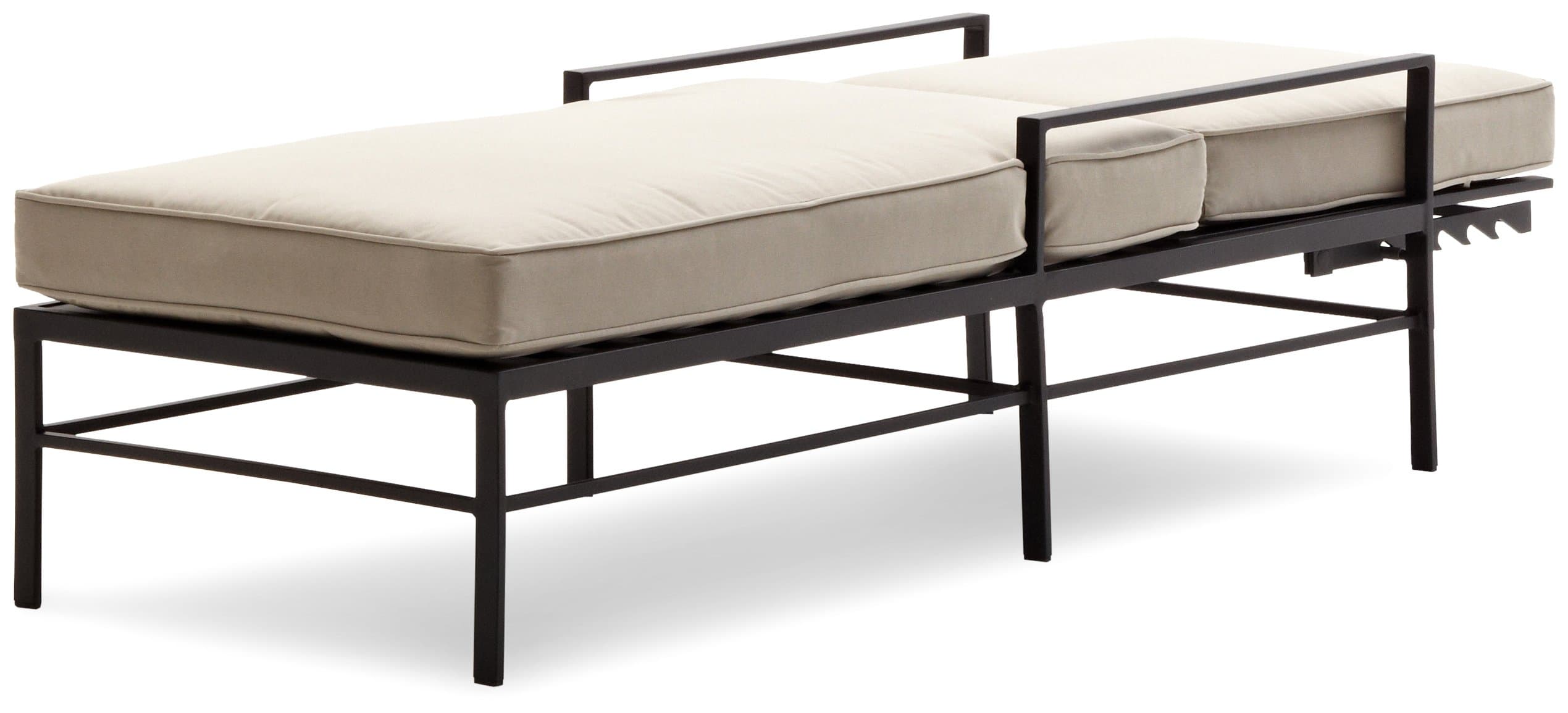 Strathwood Rhodes Chaise Lounge Chair — frame lowered flat with cushion removed.