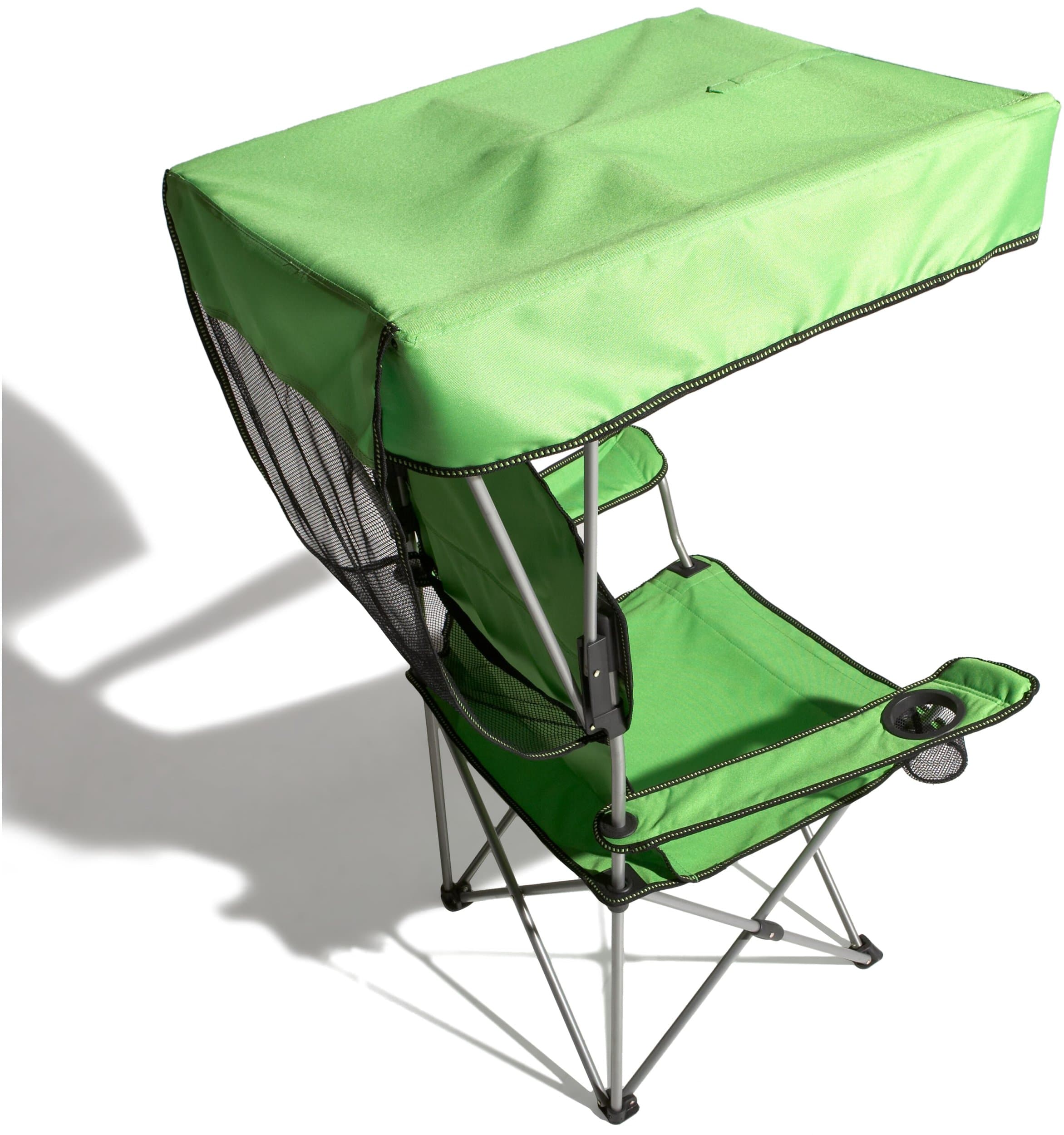 Strathwood Folding Canopy Chair, Green with Silver Frame — back view of deployed canopy.