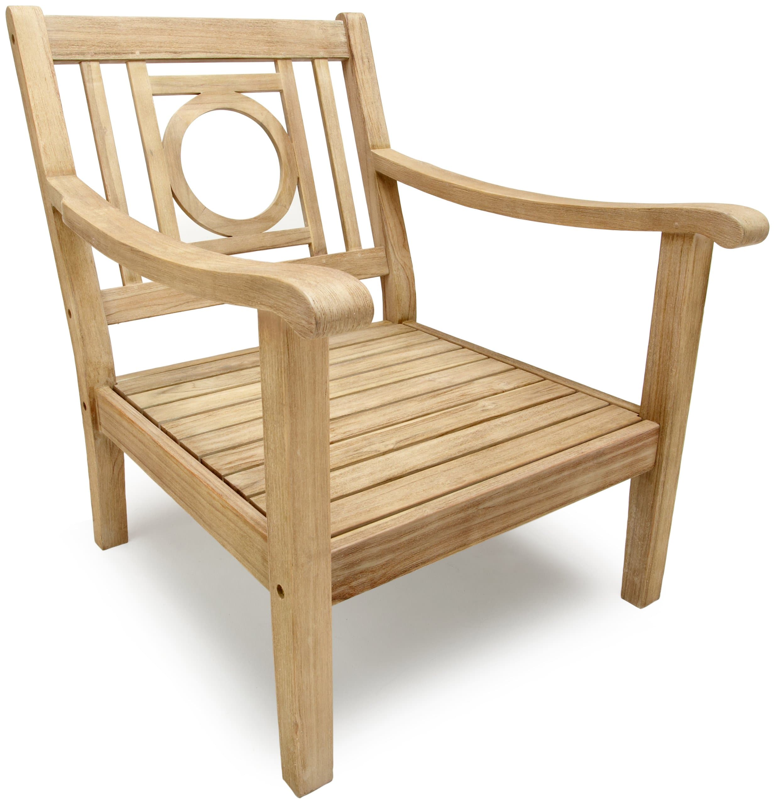 Strathwood Signature Tavolara Teak Deep Seat Chair — teak deep-seat chair at an angle.