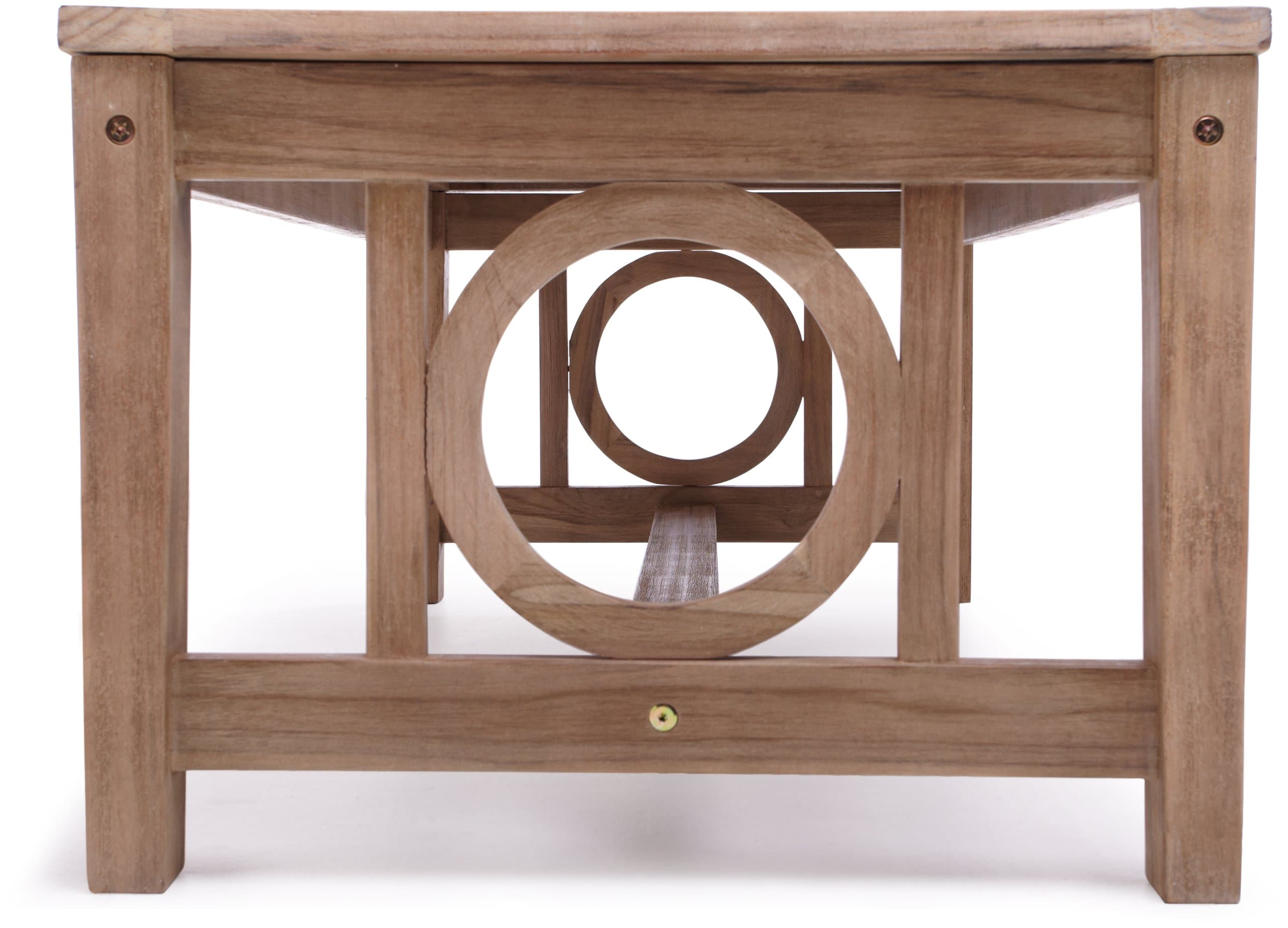Strathwood Signature Tavolara Teak Coffee Table — straight-on end panel.