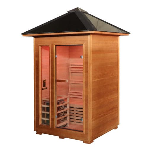 SunRay Bristow 2-Person Outdoor Wet/Dry Traditional Sauna with Harvia Heater — exterior three-quarter view