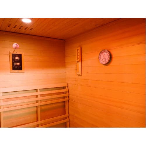 SunRay Bristow 2-Person Outdoor Wet/Dry Traditional Sauna with Harvia Heater — interior light, timer and hygrometer
