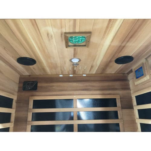 SunRay Sierra 2 Person Infrared Cedar Sauna — ceiling lighting and speakers