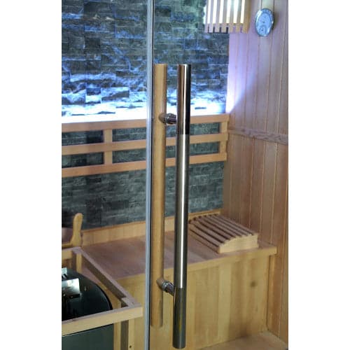 SunRay Rockledge 2-Person Luxury Indoor Traditional Sauna with 4.5kW Harvia Heater — glass door and interior