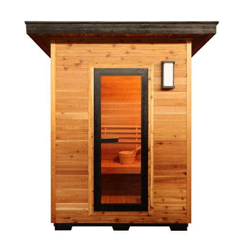 SunRay Seneca 3-Person Wet/Dry Outdoor Sauna With Harvia Heater — exterior front view