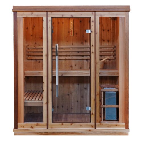 SunRay 3 Person Indoor Traditional Cedar Sauna with Double Bench — exterior front view
