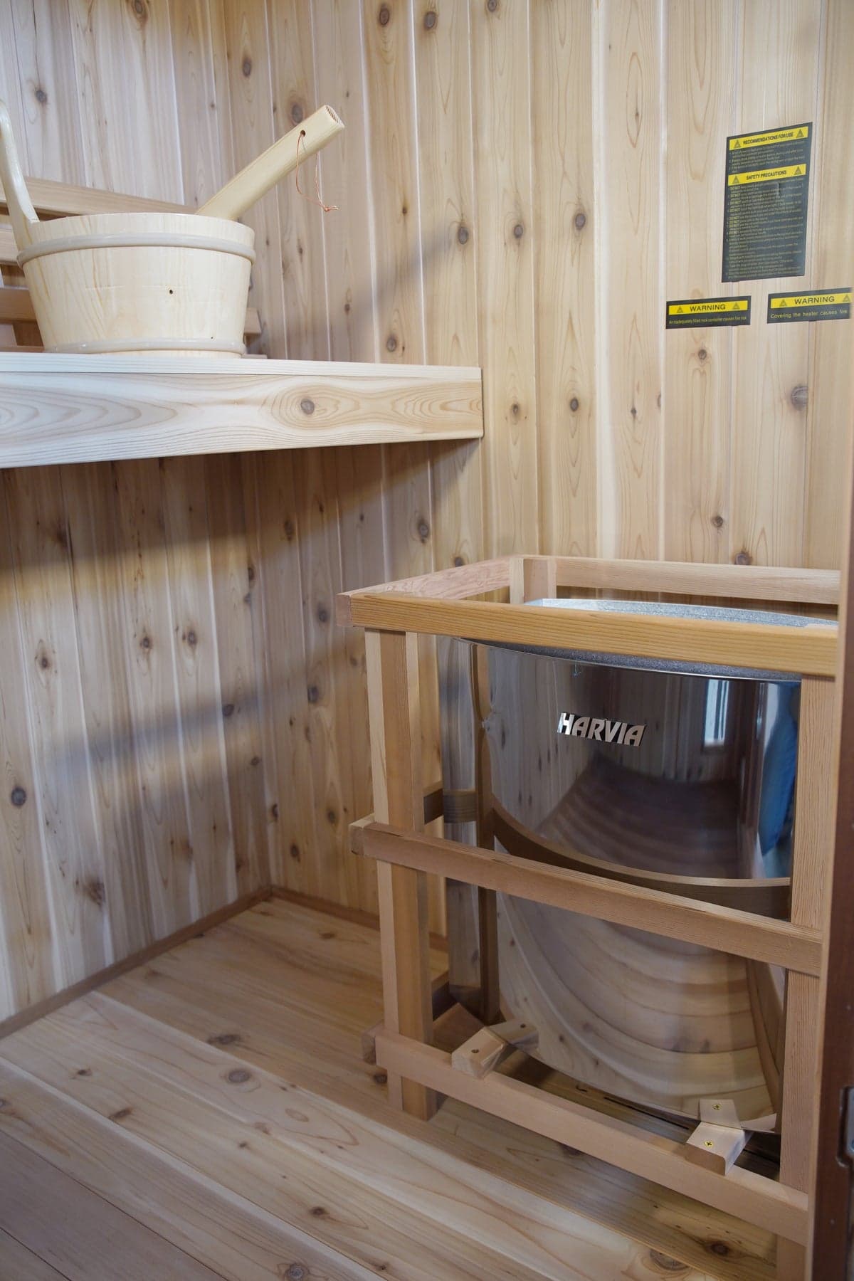 SunRay 3 Person Indoor Traditional Cedar Sauna with Double Bench — installed heater
