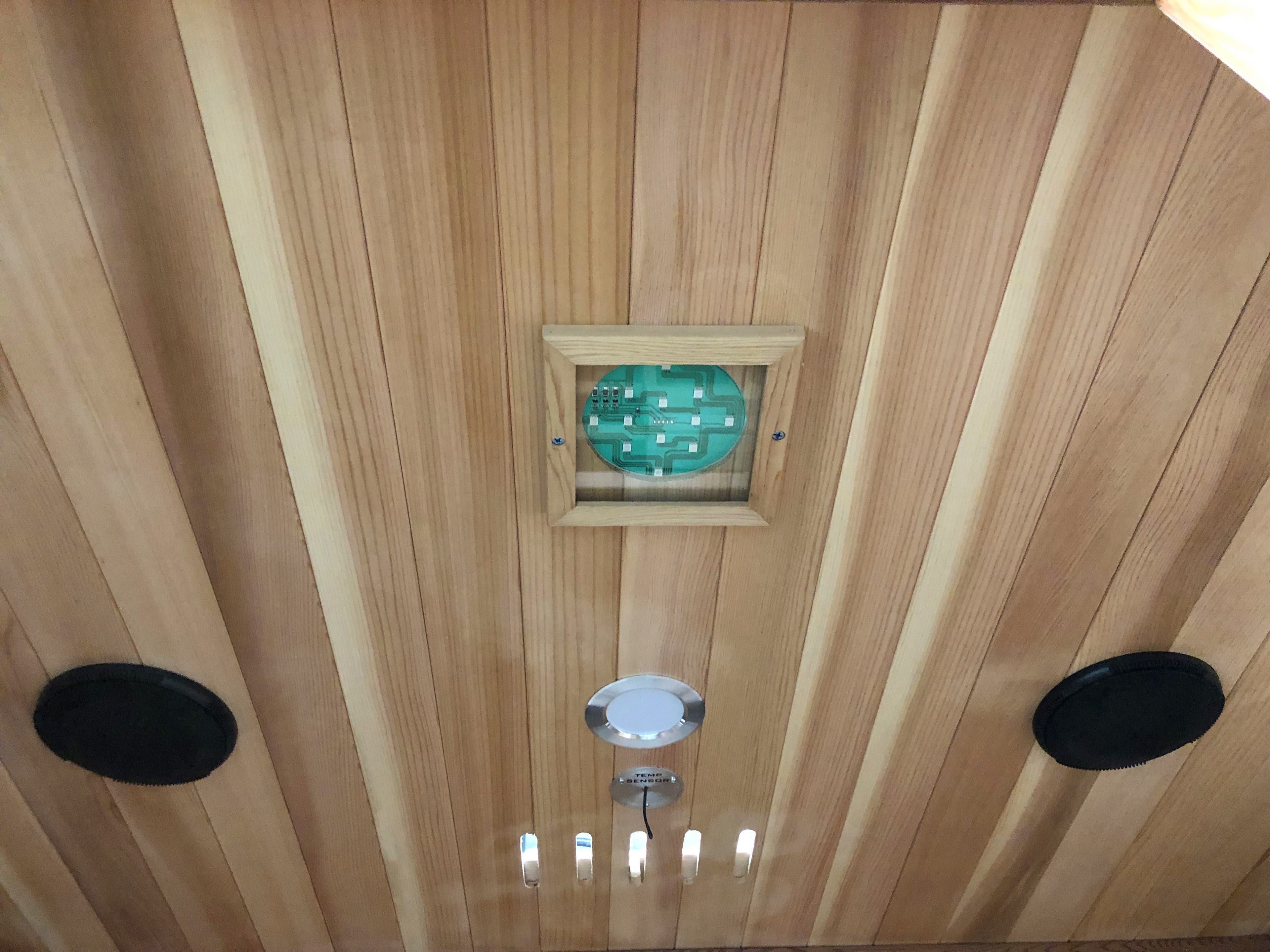 SunRay Sequoia 4 Person Infrared Cedar Sauna — ceiling lighting and speakers