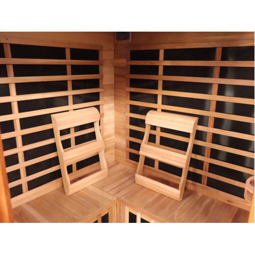 SunRay Bristol Bay 4 Person Corner Infrared Cedar Sauna — corner backrests and bench