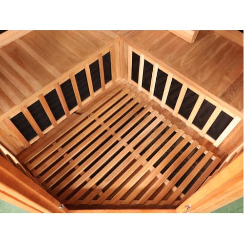 SunRay Bristol Bay 4 Person Corner Infrared Cedar Sauna — corner floor and heater panels