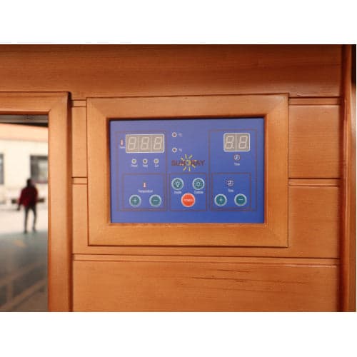 SunRay Bristol Bay 4 Person Corner Infrared Cedar Sauna — installed control panel
