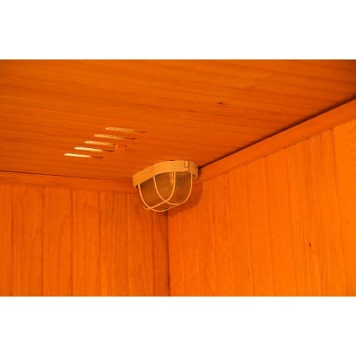 SunRay 4-Person Indoor Traditional Sauna Double Bench with 6kW Harvia Heater — interior lighting