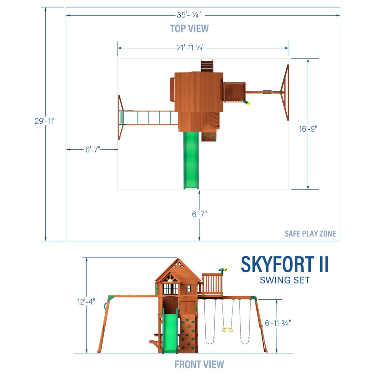 Backyard Discovery Skyfort II Cedar Swing Set — dimensions and assembly layout