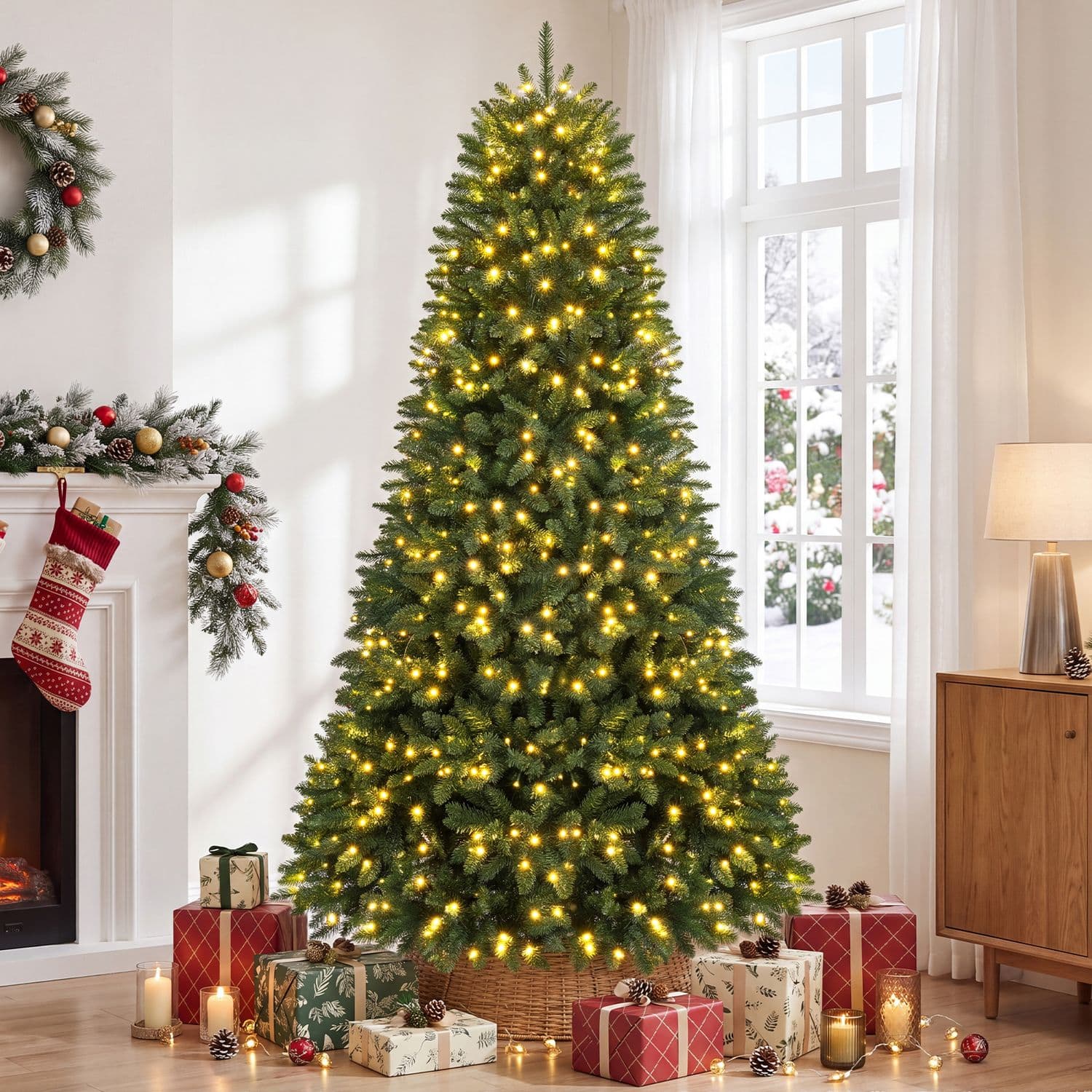 7.5 ft Fir Tree with 700 Warm White LEDs — room or display setting 1