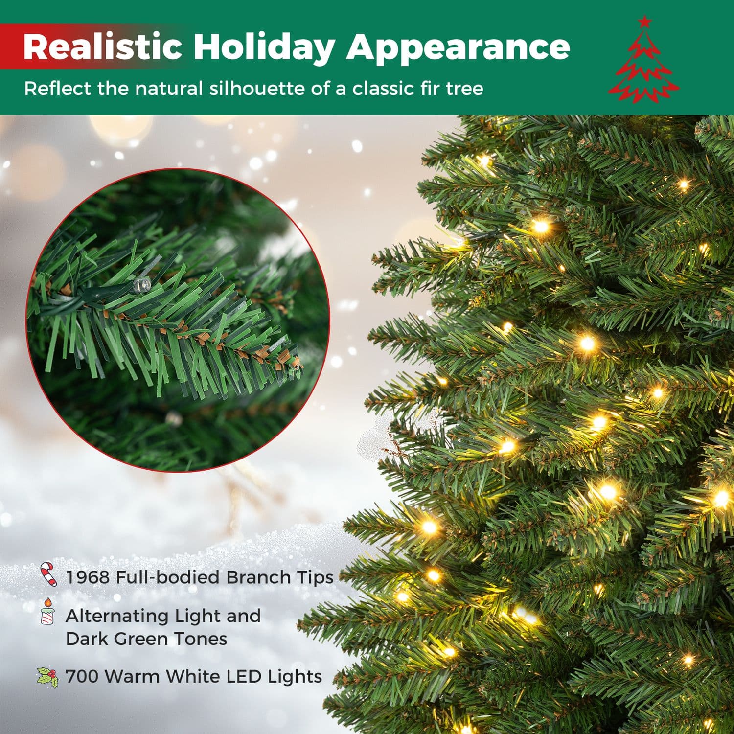 7.5 ft Fir Tree with 700 Warm White LEDs — product detail 9