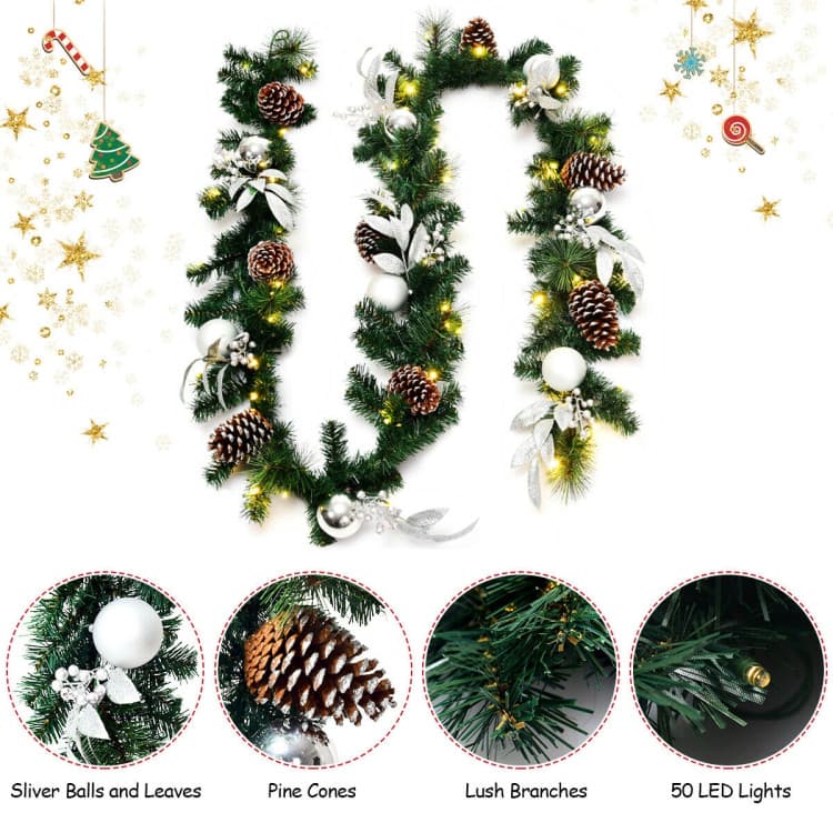 9 ft Silver-accent Garland with 50 LEDs — product detail 9