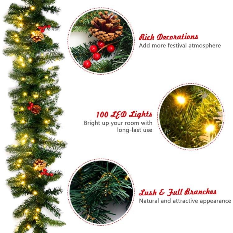 9 ft Berry Garland with 100 LEDs — product detail 5