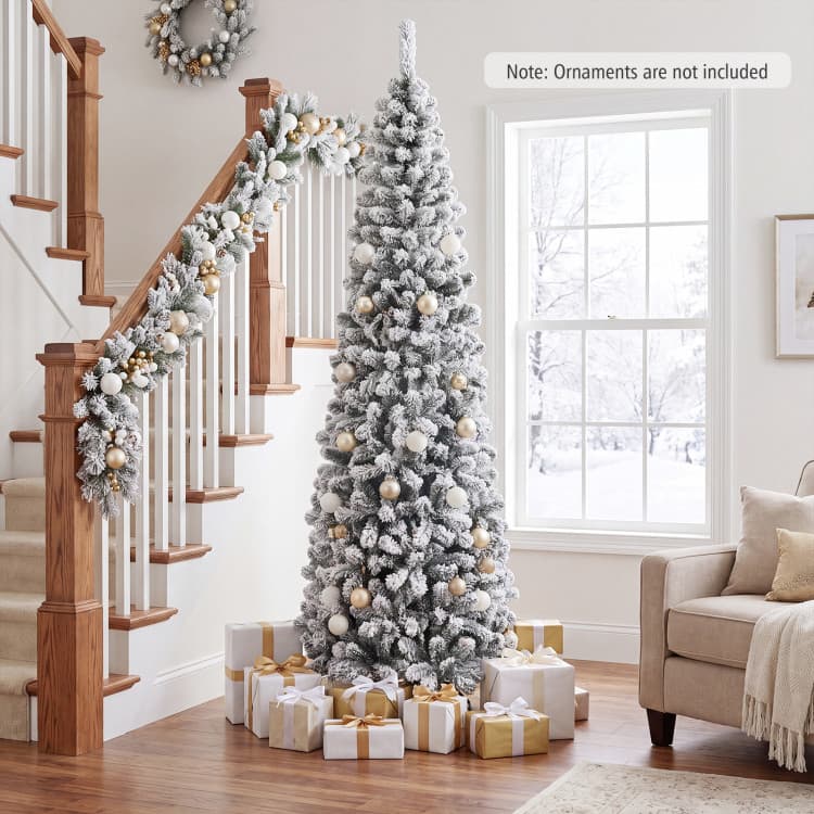 7.5 ft Unlit Snow-flocked Pencil Tree — product detail 2
