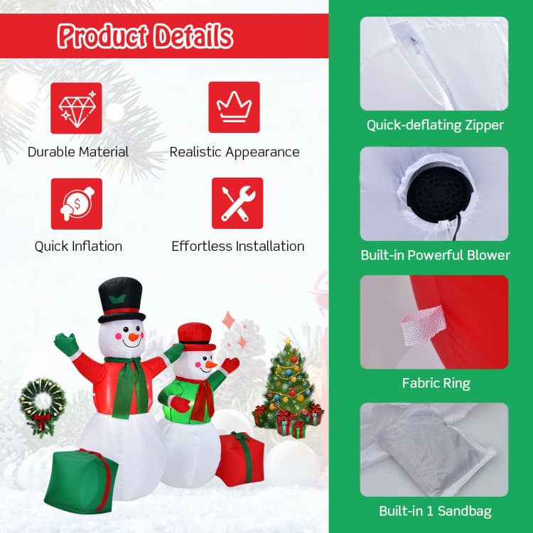 6 ft and 5 ft Inflatable Snowmen Set — product detail 3