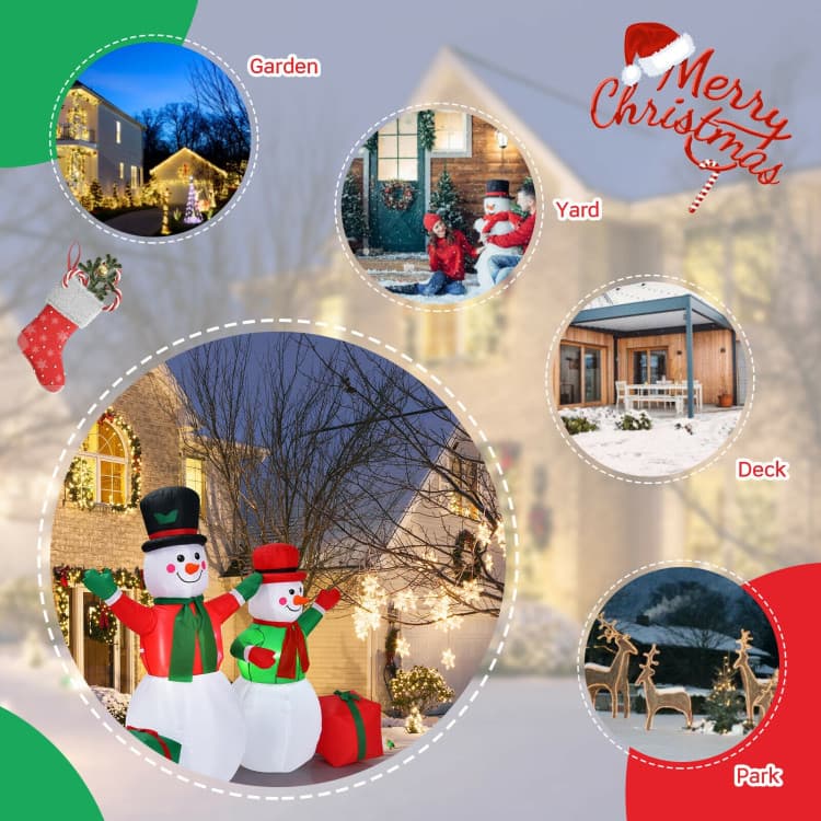 6 ft and 5 ft Inflatable Snowmen Set — room or display setting 8