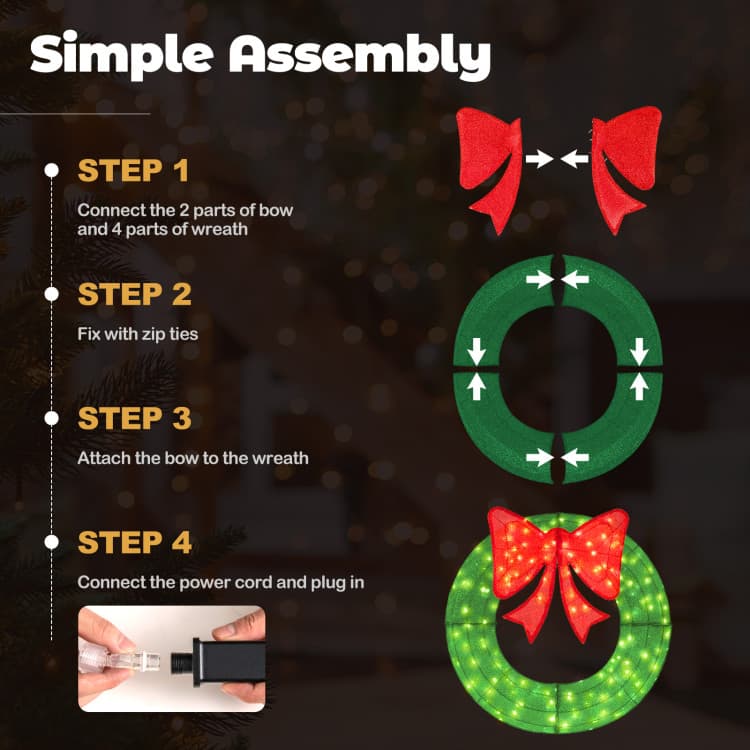 48 in Green Mesh Wreath with 200 LEDs — product detail 10