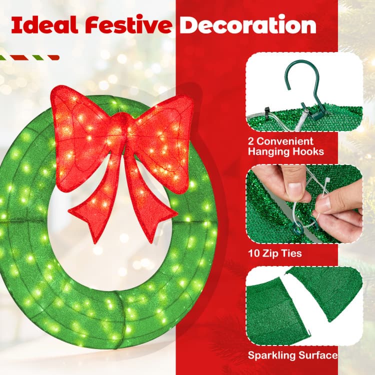 48 in Green Mesh Wreath with 200 LEDs — product detail 11