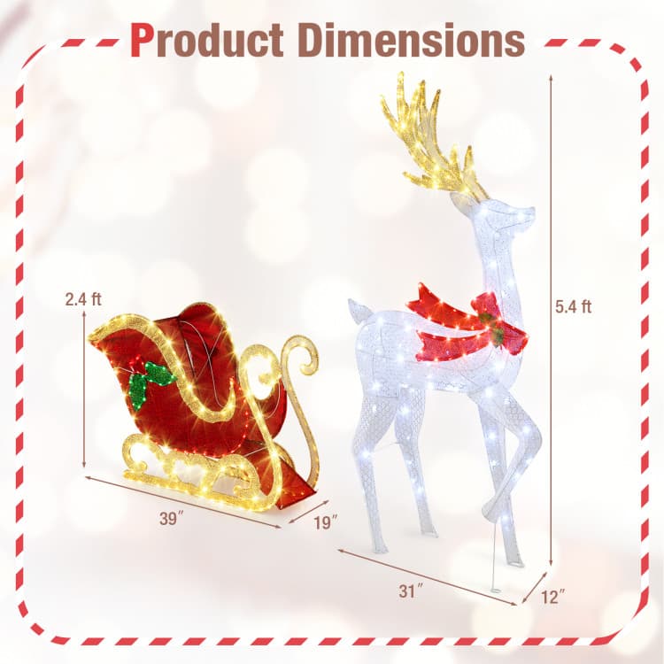 Lighted Reindeer and Sleigh with 462 LEDs — dimensions 4