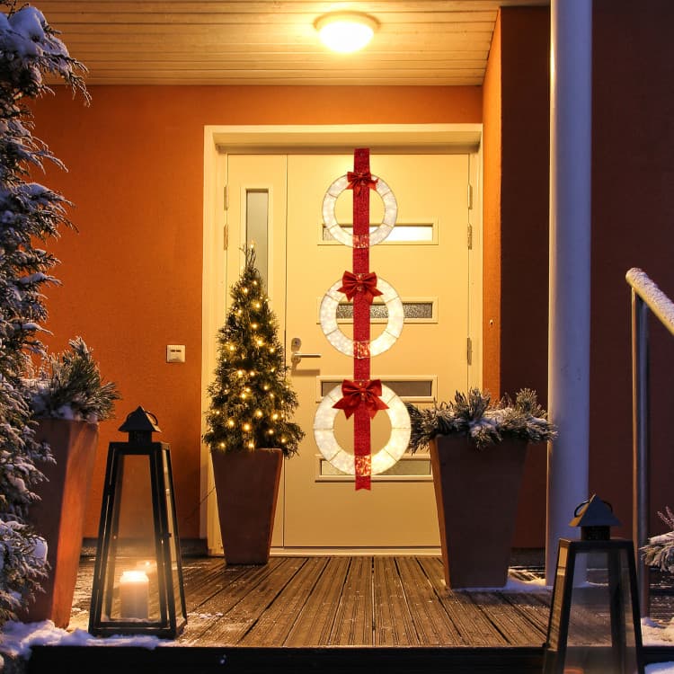 Trio of Lighted Wreaths with Red Bows — product detail 2