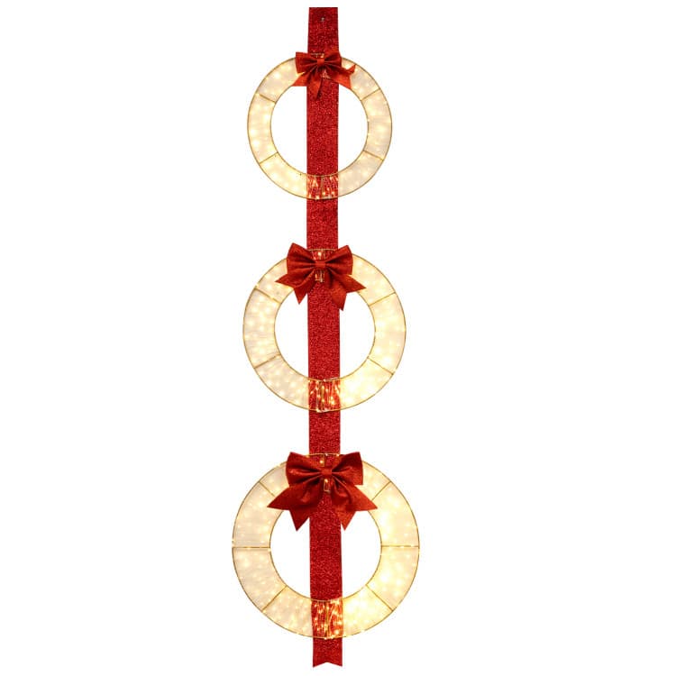 Trio of Lighted Wreaths with Red Bows — product detail 3