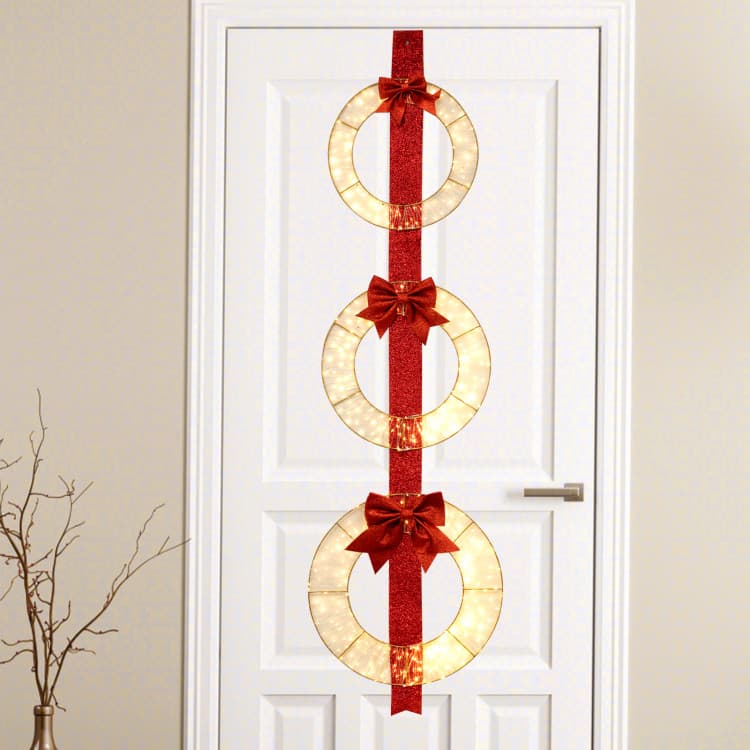 Trio of Lighted Wreaths with Red Bows — room or display setting 5