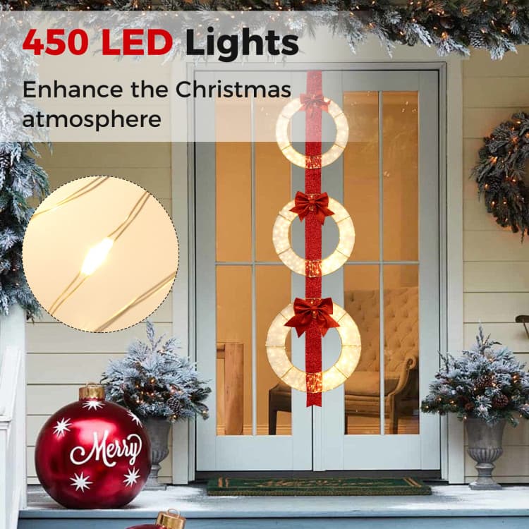 Trio of Lighted Wreaths with Red Bows — room or display setting 7