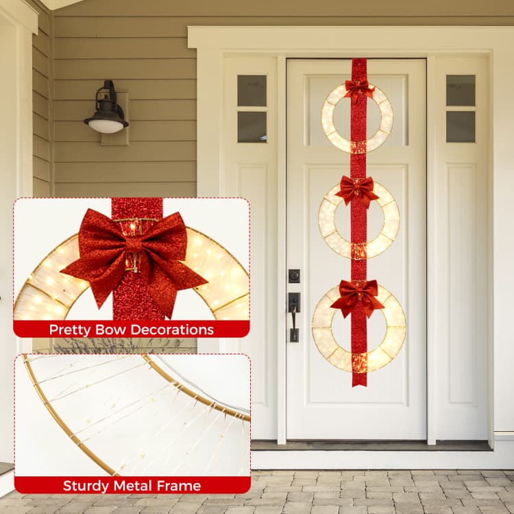Trio of Lighted Wreaths with Red Bows — room or display setting 10