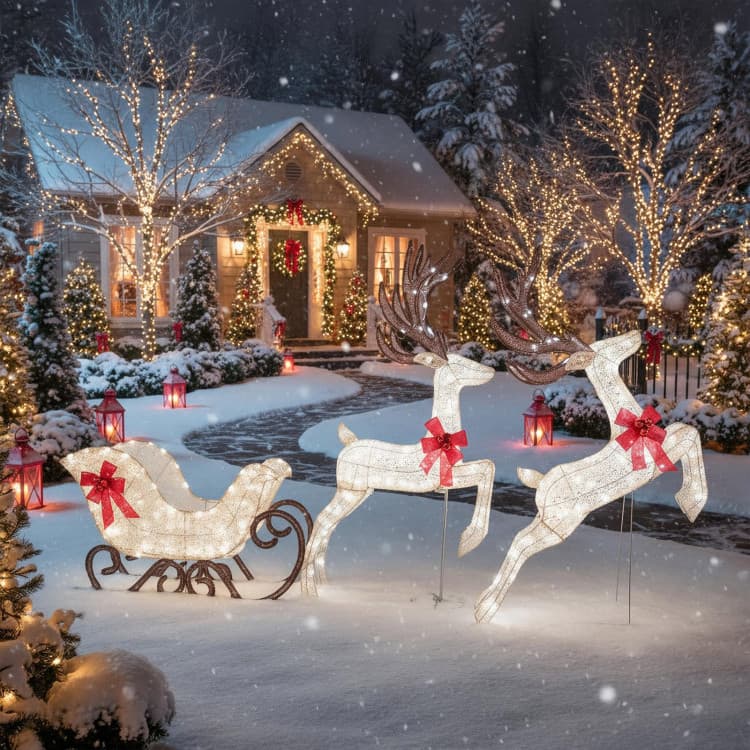 White Lighted Reindeer and Sleigh Trio — product detail 1