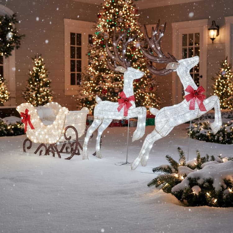 White Lighted Reindeer and Sleigh Trio — product detail 4
