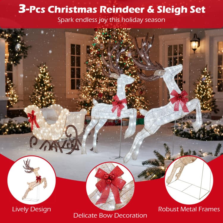 White Lighted Reindeer and Sleigh Trio — product detail 11