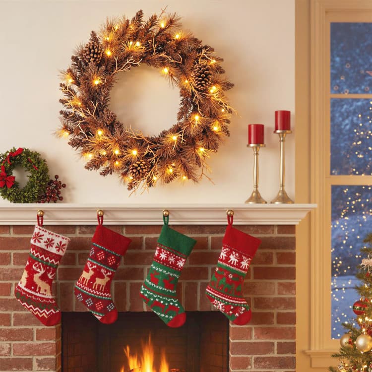 24 in Pine Cone Wreath with 35 LEDs — product detail 2