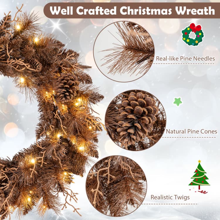 24 in Pine Cone Wreath with 35 LEDs — product detail 7