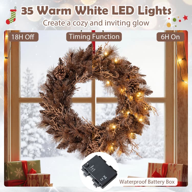 24 in Pine Cone Wreath with 35 LEDs — product detail 8