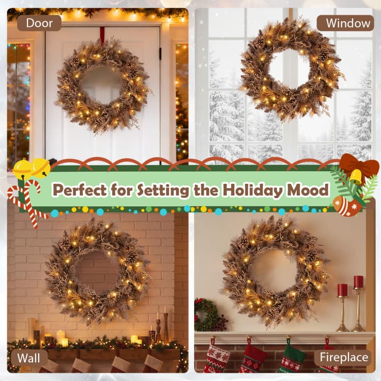 24 in Pine Cone Wreath with 35 LEDs — room or display setting 10