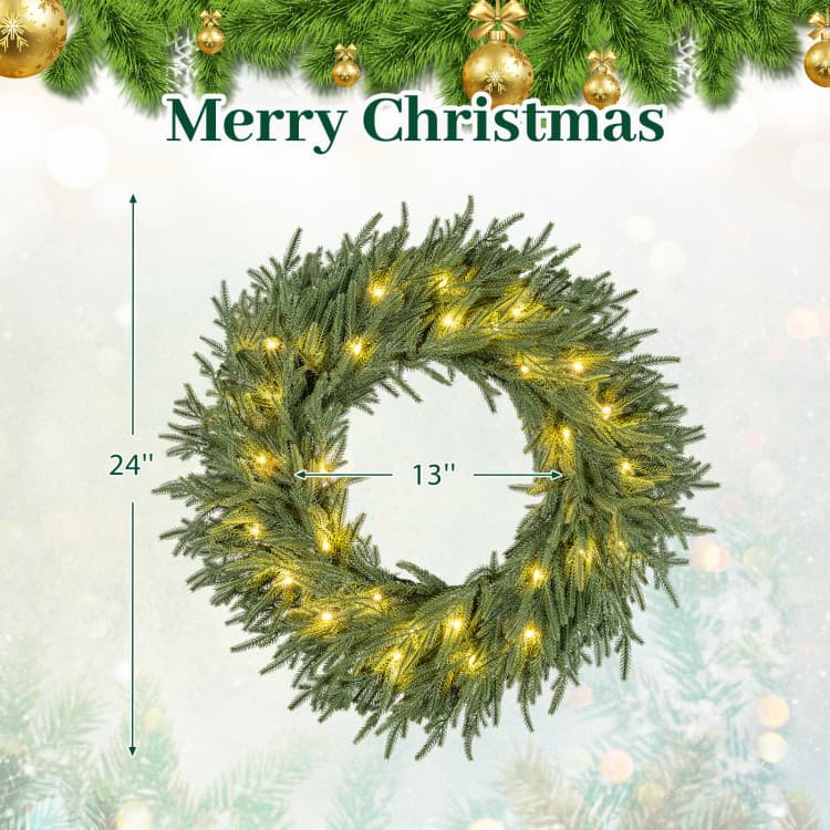 24 in Evergreen Wreath with 35 LEDs — dimensions 5