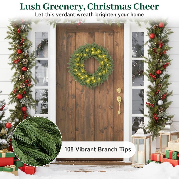 24 in Evergreen Wreath with 35 LEDs — product detail 7