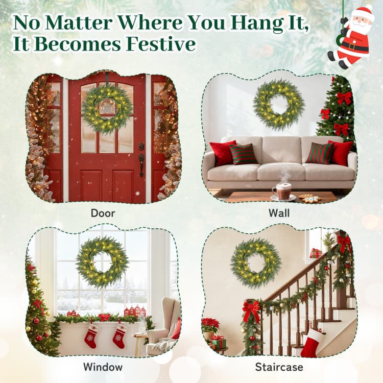 24 in Evergreen Wreath with 35 LEDs — room or display setting 10