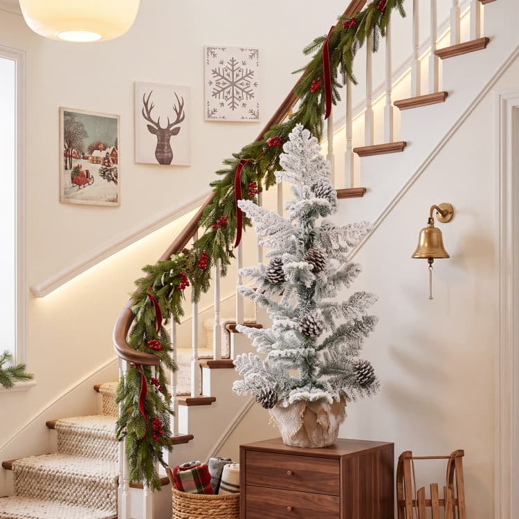 3 ft Snow-flocked Tabletop Cypress Tree — room or display setting 6
