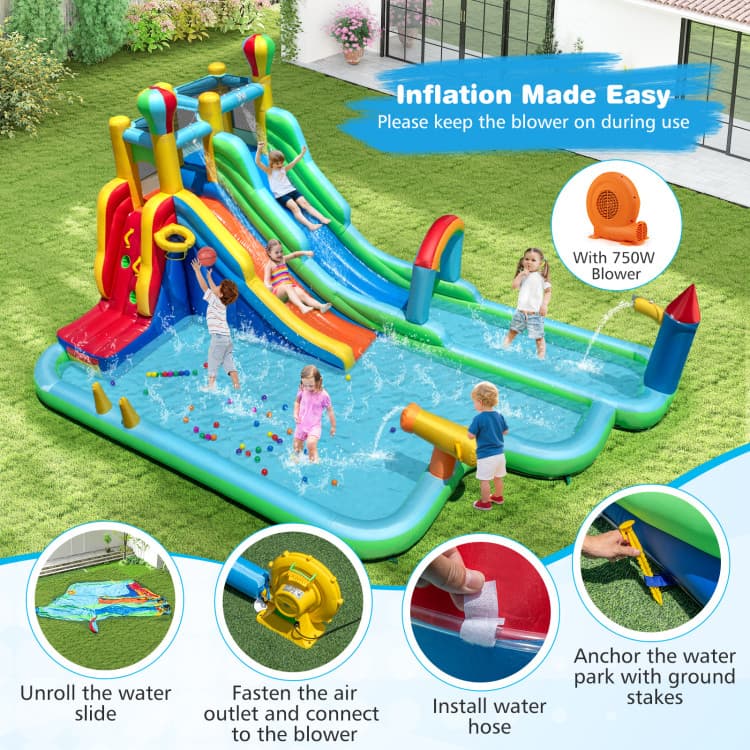 Costway Double-Slide Inflatable Water Park with 750W Blower — product view 9