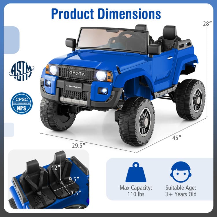 Costway 24V Toyota LC250 Two-Seater Ride-On Car — Navy — dimensions and assembly layout