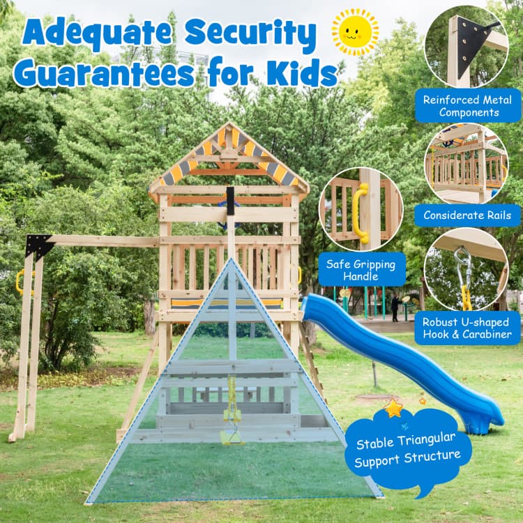 Costway Wooden Adventure Playset with Swings and Slide — product view 5