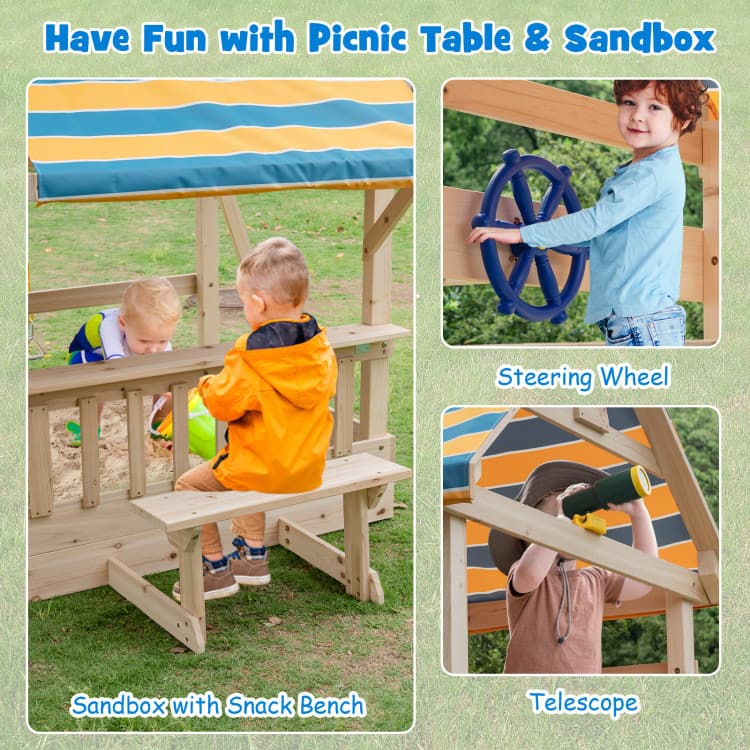Costway Wooden Adventure Playset with Swings and Slide — product view 7