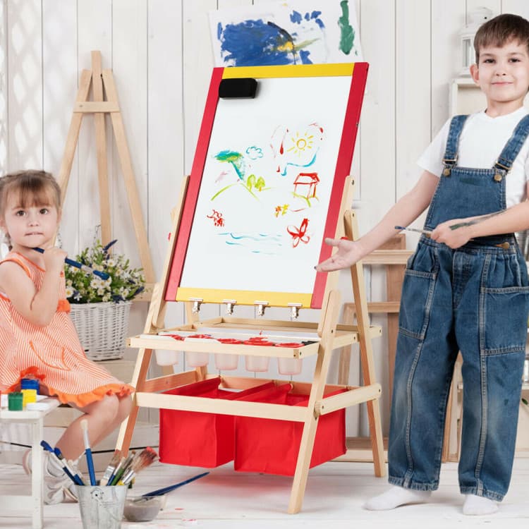 Costway Flip-Over Double-Sided Kids Art Easel — in use