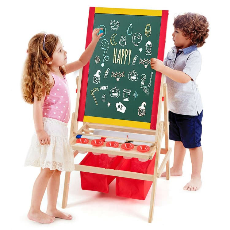 Costway Flip-Over Double-Sided Kids Art Easel — in use