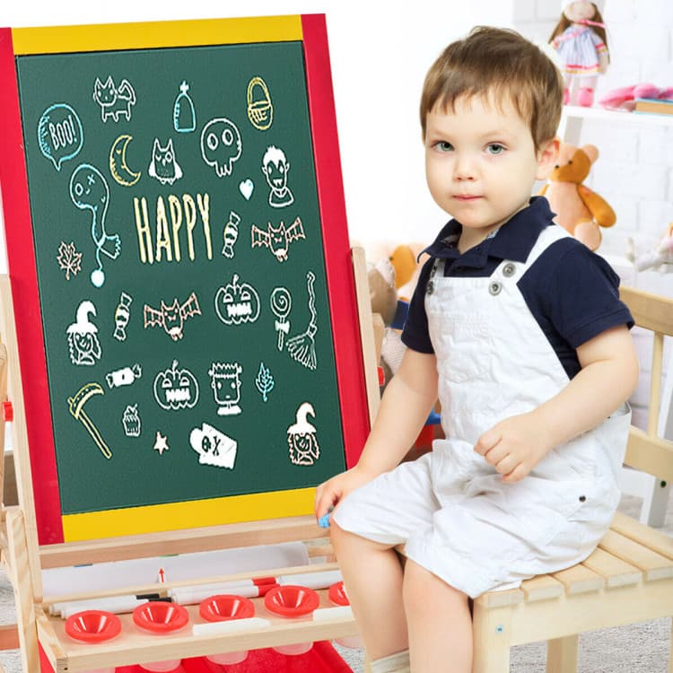 Costway Flip-Over Double-Sided Kids Art Easel — in use